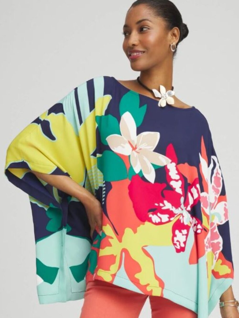Chico's floral Poncho S/M